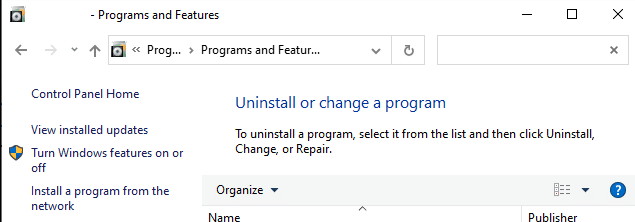 Uninstall or change a program | Discord camera not working