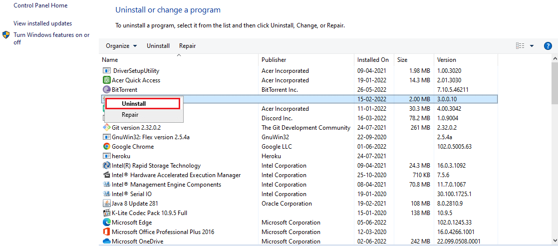 uninstall program. Fix Error Code 0xc7700112 in Windows 10