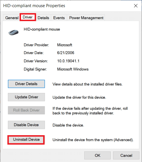 uninstall the current mouse drivers altogether. Confirm your action by clicking on the Uninstall button