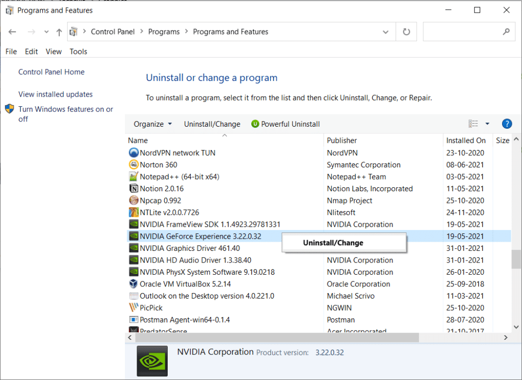 Uninstall the NVIDIA GeForce Experience Client Xbox One Controller Disconnecting Randomly Windows 10 PC