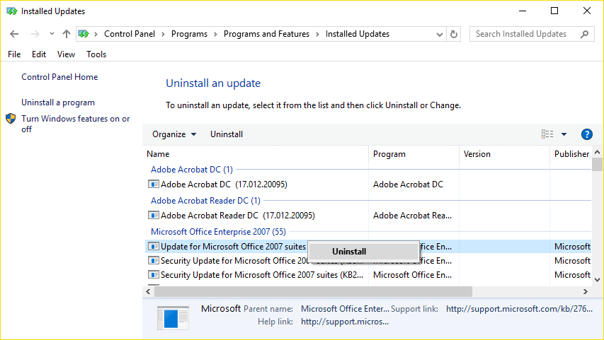 uninstall the particular update | Fix Blue Screen of Death Error on Windows 10