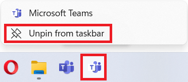 Unpinning Teams icon from the Taskbar