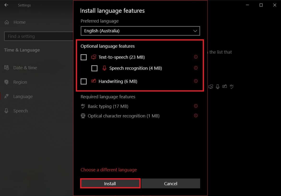 untick optional language features | How To Reset Your Keyboard To Default Settings In Windows 10?