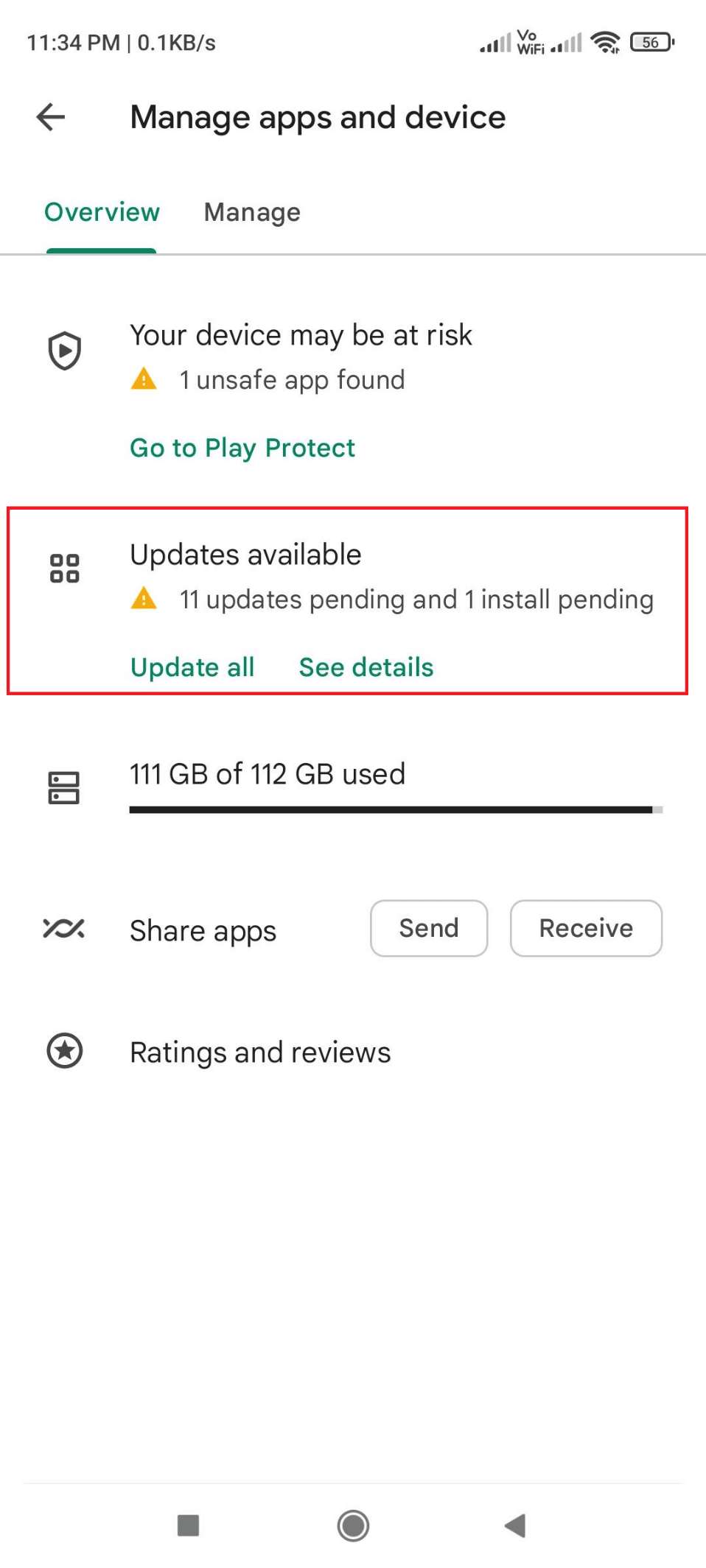Updates available on Play store