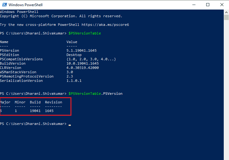 Use PSVersionTable.PSVersion Command