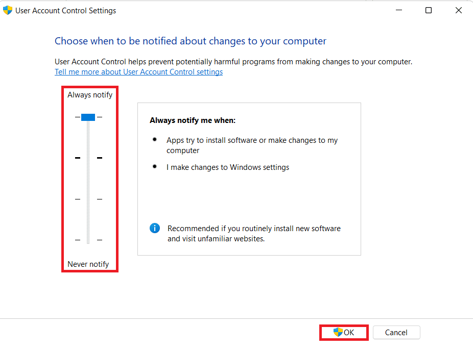 User Account Control settings 