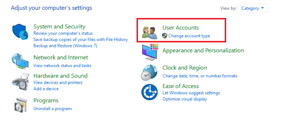 User Accounts option 
