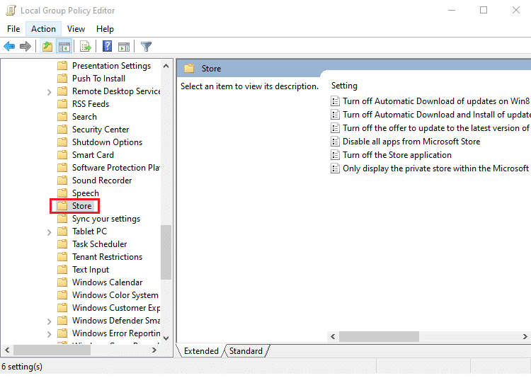 go to Store in local group policy editor