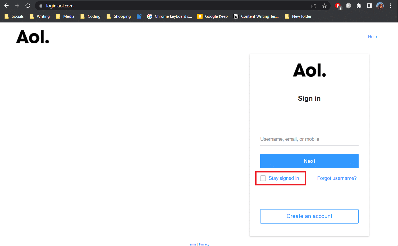utilise the stay signed in option on a computer you trust when logging into your AOL Mail account