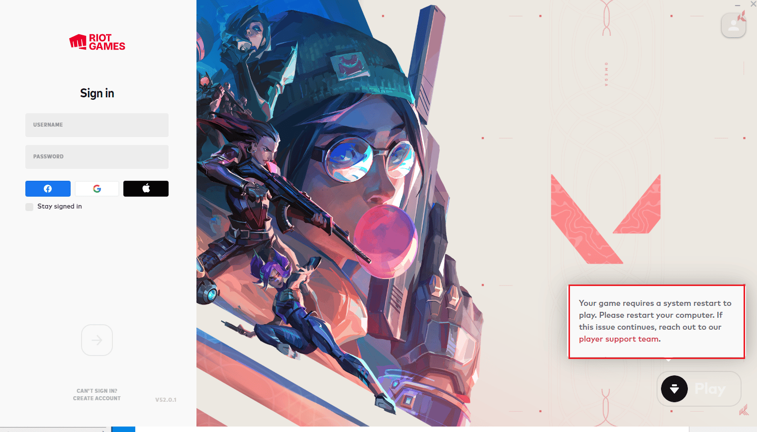 valorant riot games game requires a system restart to play