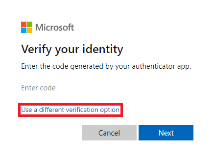 Verify identity. Use a different verification option