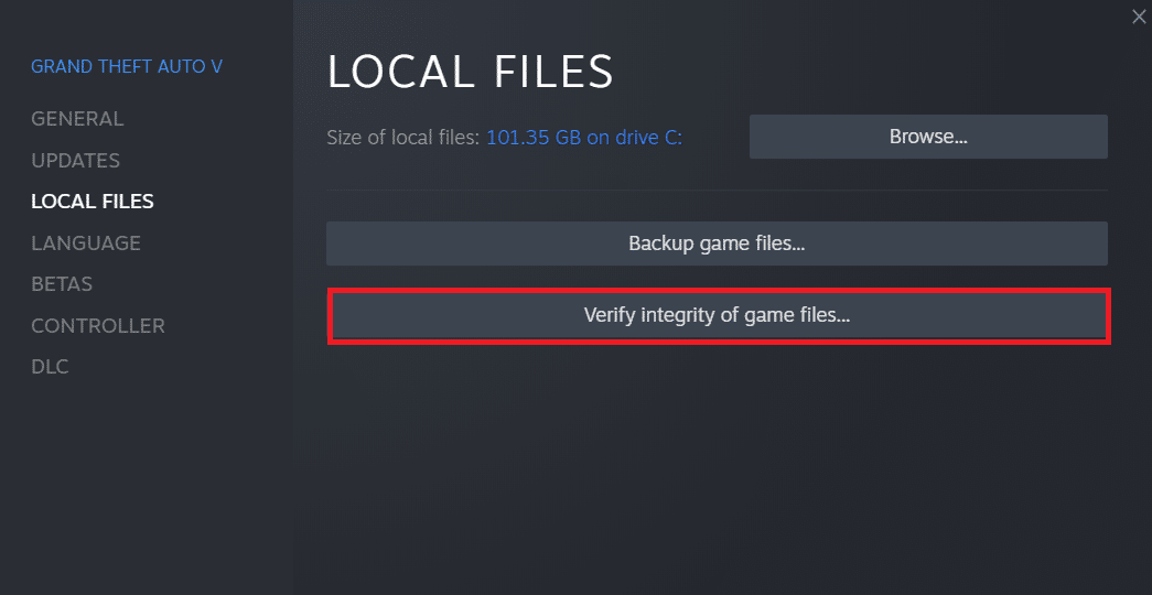 Verify integrity of the game files option