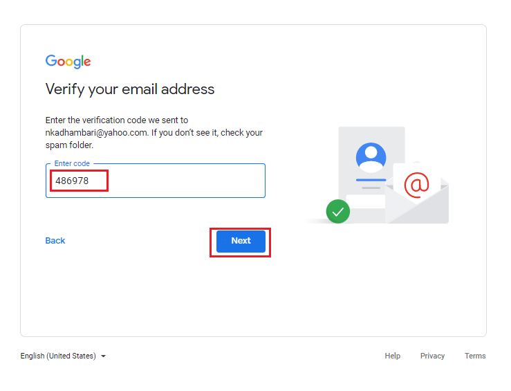 Verify the email address with verification code