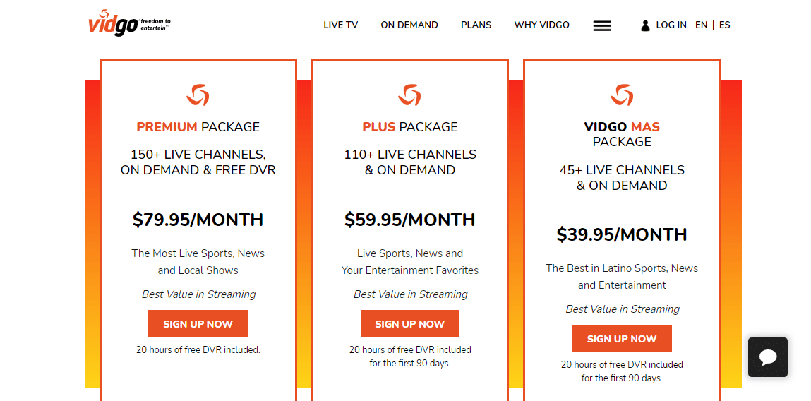 Vidgo Plans and Prices