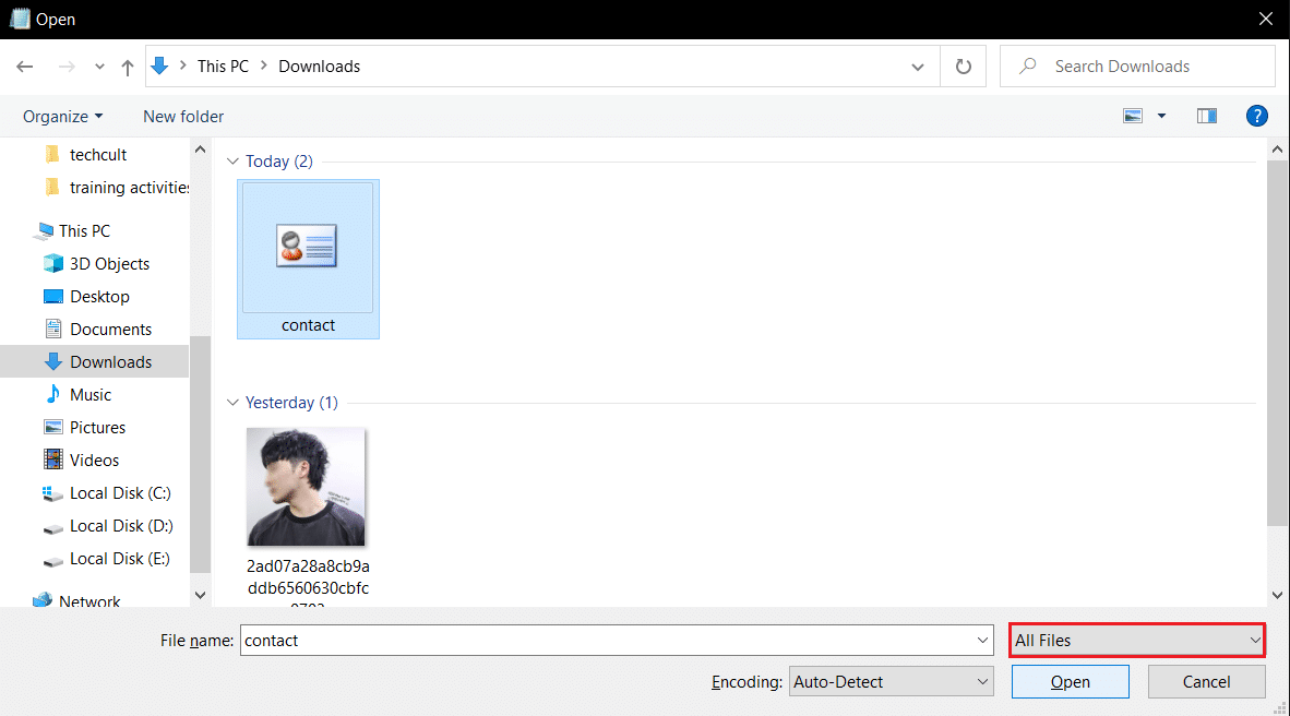 view all files in file explorer to open file in notepad. How to Edit VCF file on Windows 10