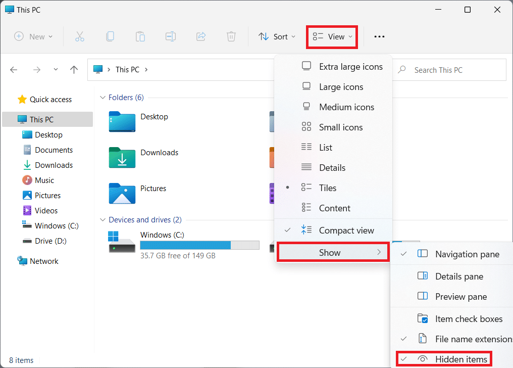 View options in File Explorer