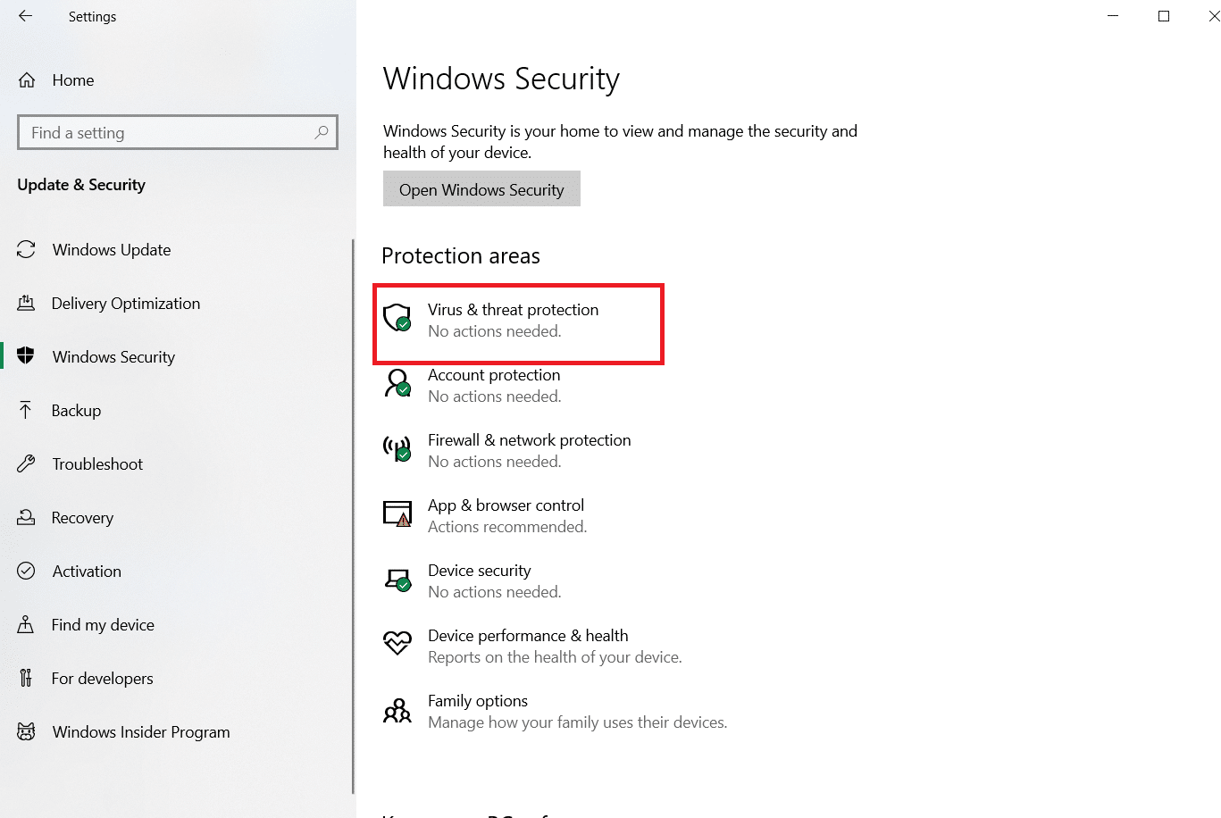 Virus and Threat Protection option. How to Perform Windows Defender Definition Update