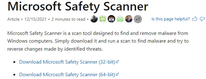 visit the download page of Microsoft Safety Scanner and download it