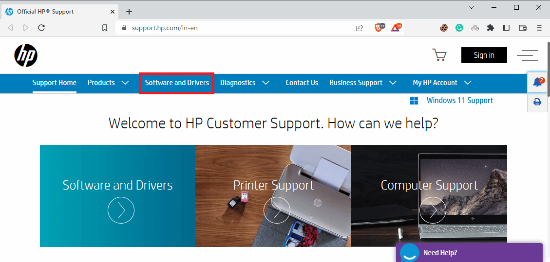 Visite el sitio web oficial de soporte de HP y busque el software y los controladores.