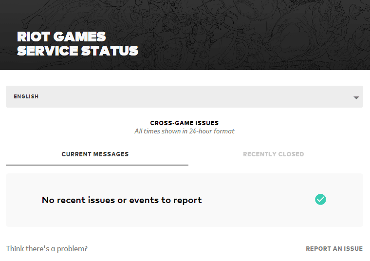 Visite a página oficial de atualização de status do servidor Riot