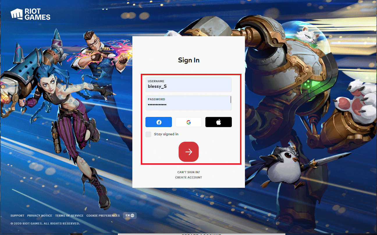 Visit the Riot login page and log in to your account