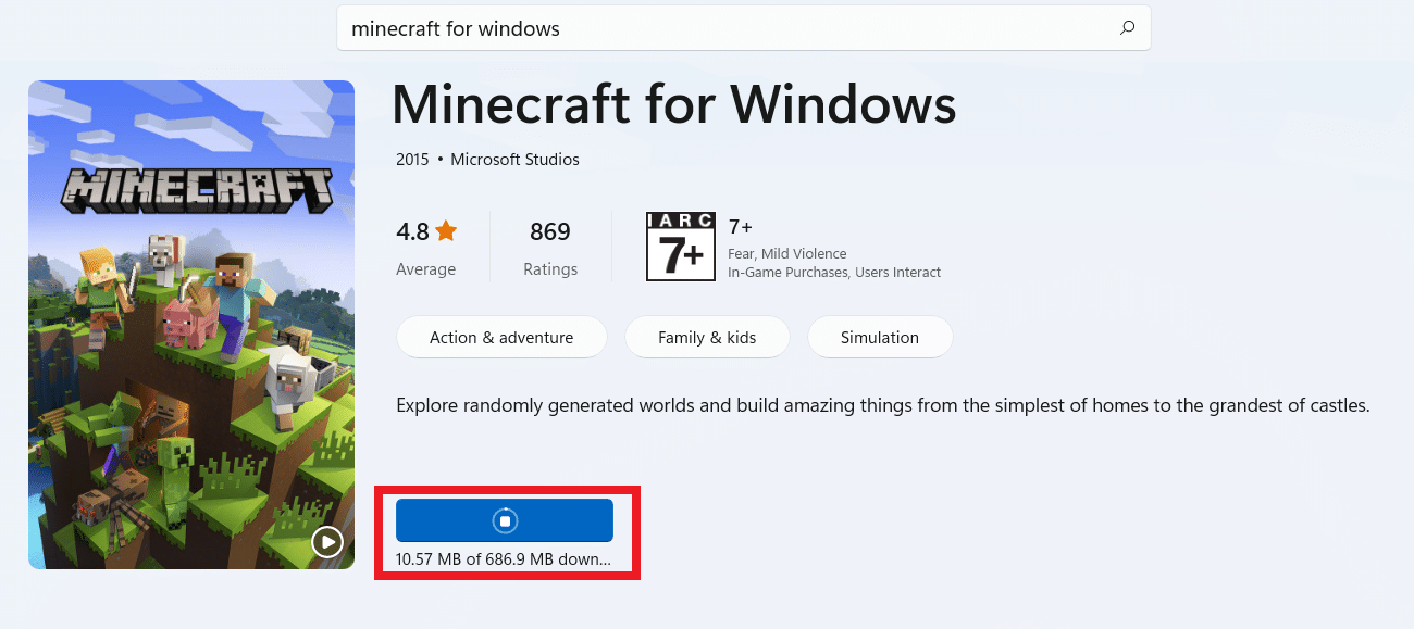 Дождитесь завершения загрузки. Как получить Windows 10 Minecraft Edition бесплатно