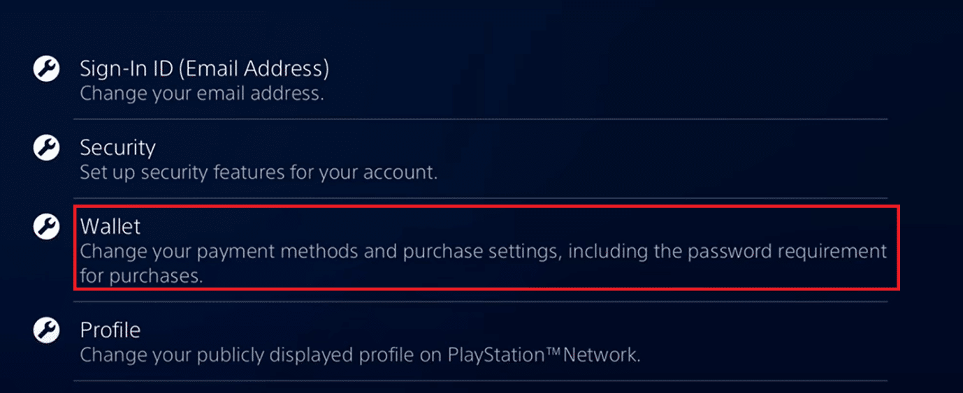 wallet on ps4