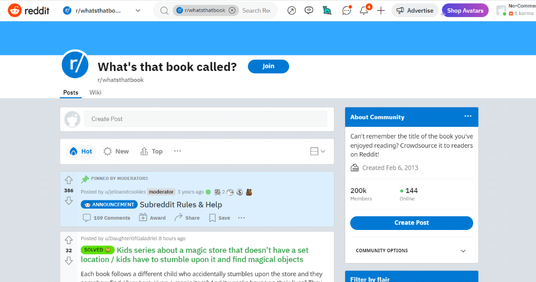What’s That Book Called Reddit page