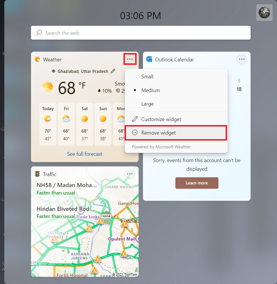 weather widget ပေါ်တွင် right click နှိပ်ပြီး widget pane ရှိ ဖယ်ရှားသော widget ကိုရွေးချယ်ပါ။ Windows 11 ရှိ Taskbar မှ Weather Widget ကို မည်ကဲ့သို့ ဖယ်ရှားနည်း