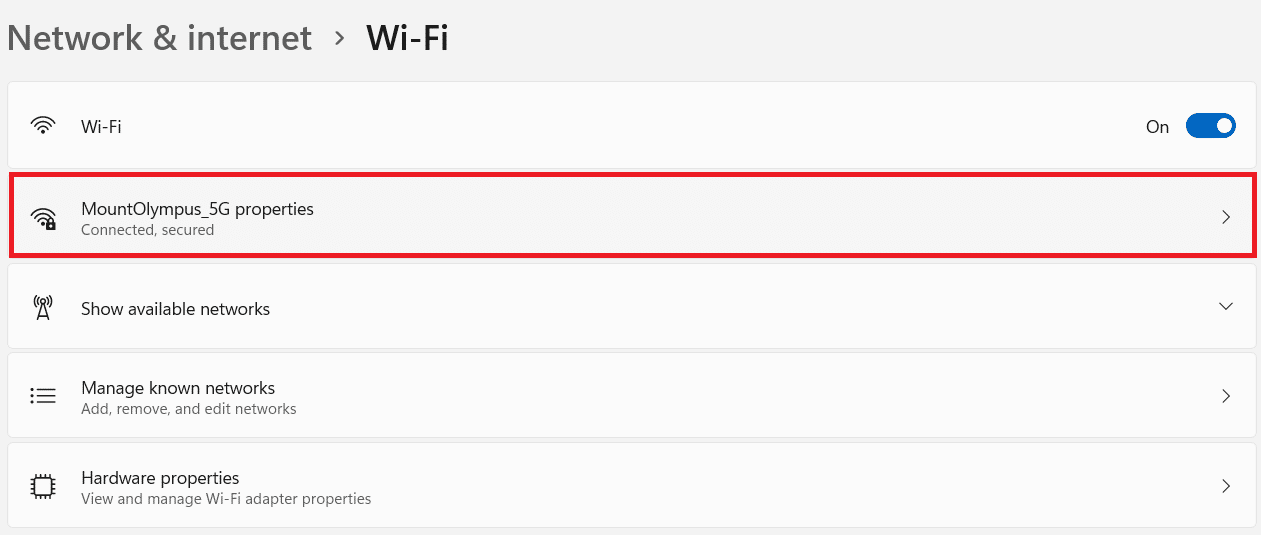 Wifi network properties