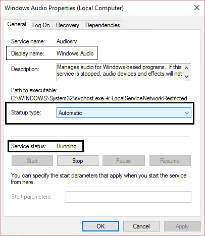 Windows Audio Services automatisch en actief