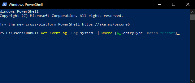 windows powershell interface with command. How to View Windows 10 Crash Logs and Error Logs