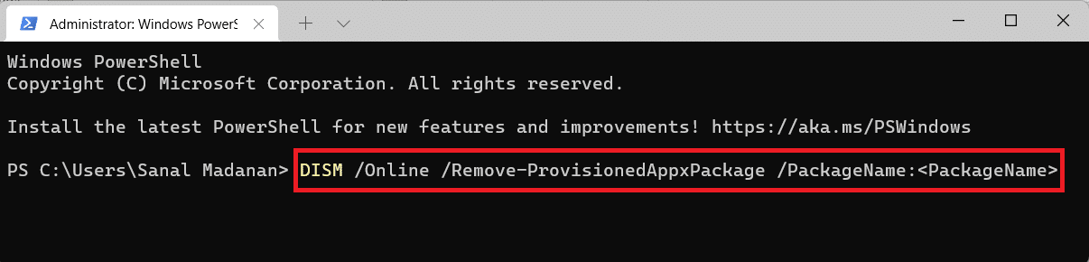 Windows PowerShell running dism command to remove built in apps. 