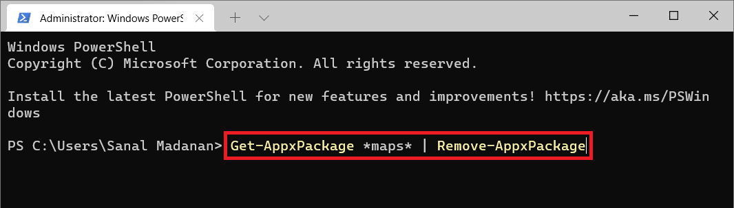 Windows PowerShell command to delete maps. 