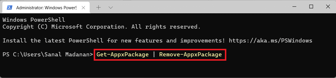 command to remove all pre-installed apps from the current user Windows PowerShell