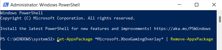 remove xboxgamingoverlay for particular user from Windows PowerShell.