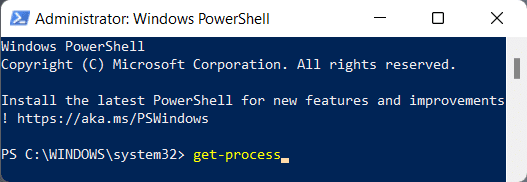 Windows PowerShell window | How to find running processes in Windows 11?