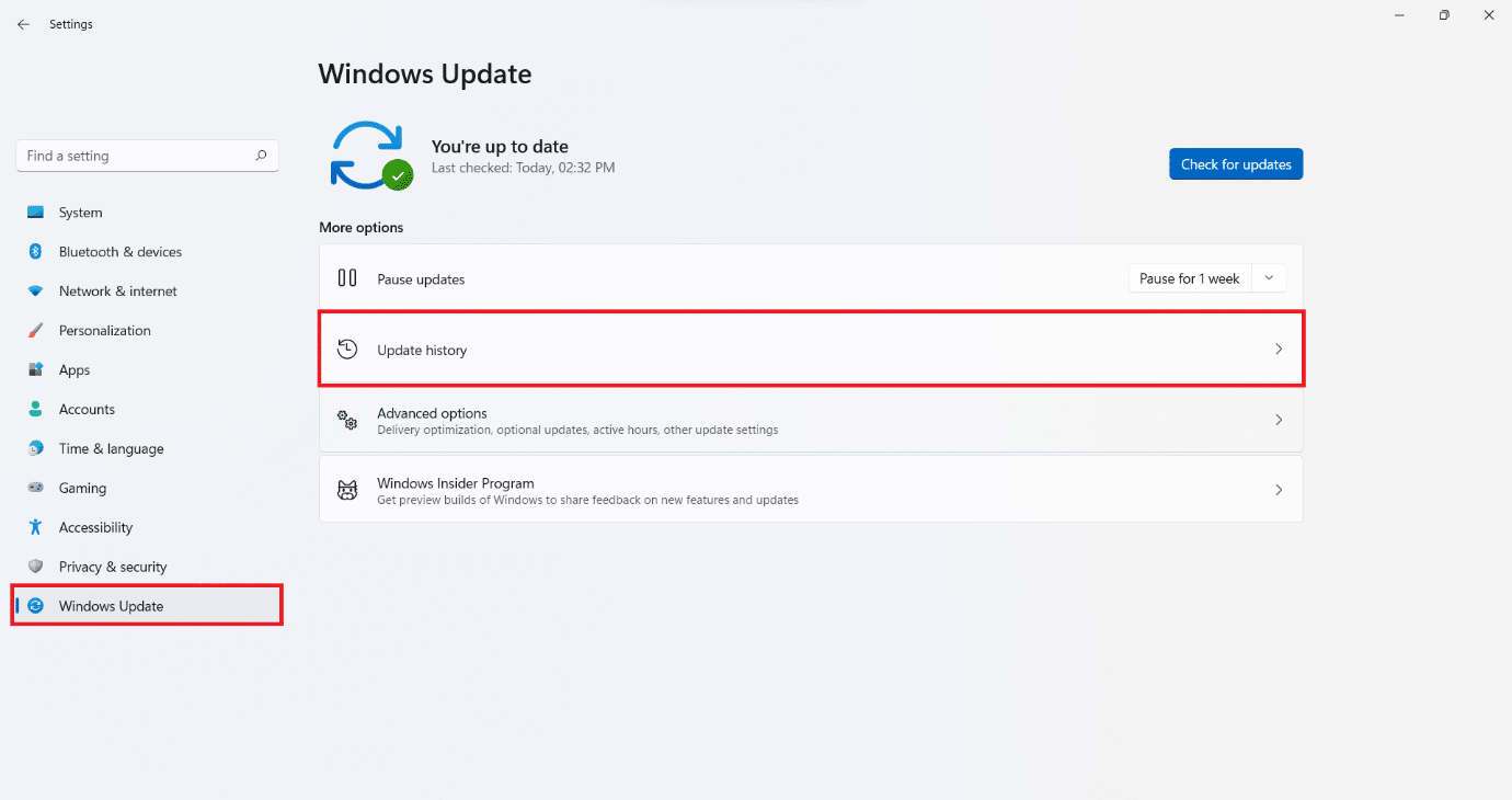 Windows update tab in settings Windows 11