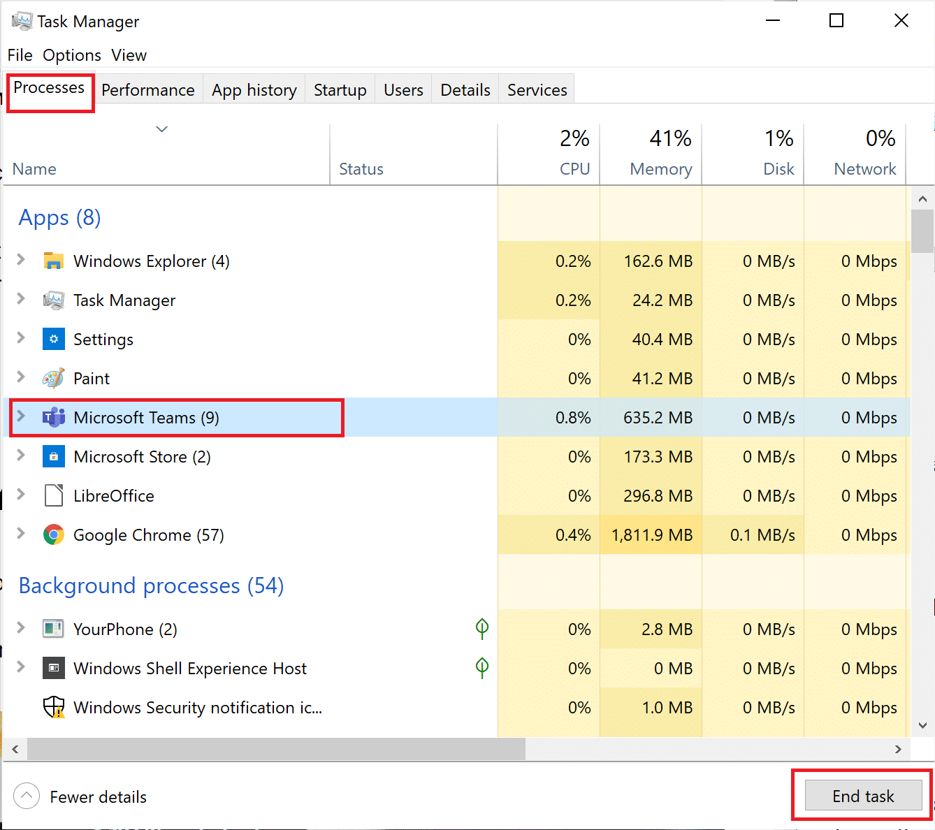 Click on the End task button | Fix Microsoft Teams Keeps Restarting