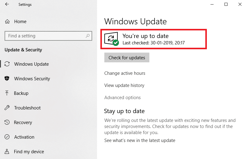 you're up to date. Windows update. 