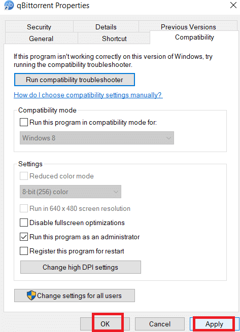 ok and apply. Fix Qbittorrent I/O error in Windows 10