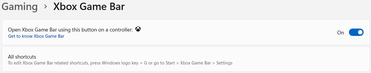 Xbox Game Bar toggle