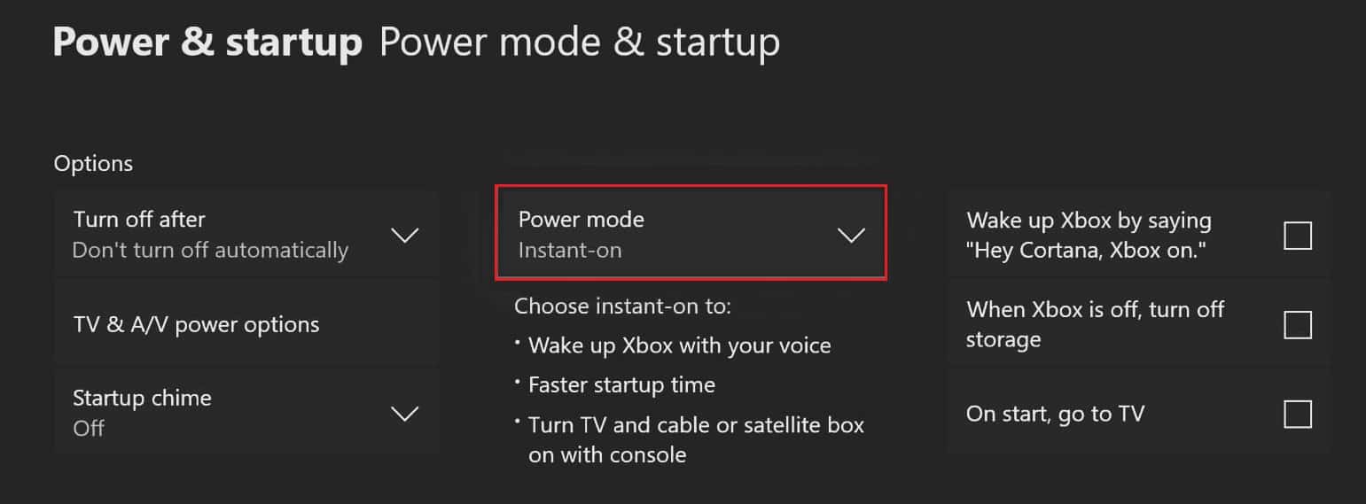 xbox power and startup Power mode and startup