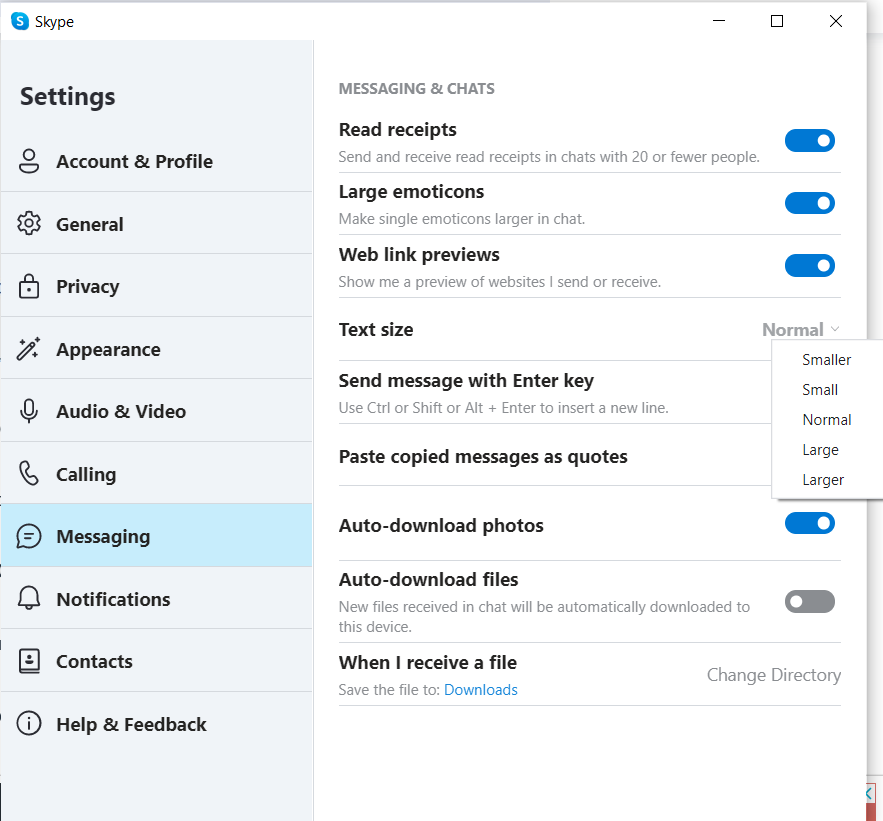 You can change the font size under Messaging option in the Settings