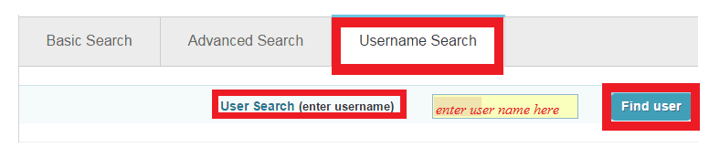 you can locate Username Search along with Advanced Search and Basic Search