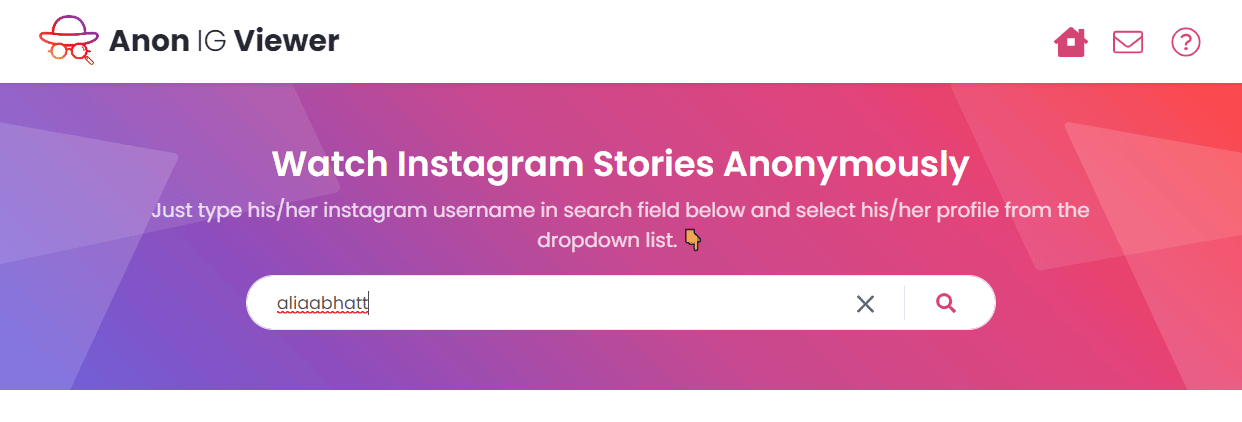 Search for desired profile on Anon IG Viewer | view Instagram posts and stories without an account