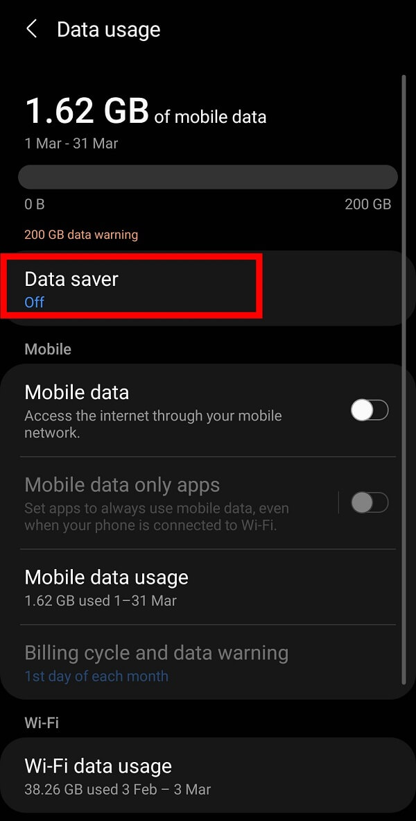 you can see the Data Saver option. You must switch it off by tapping on Turn On Now. 
