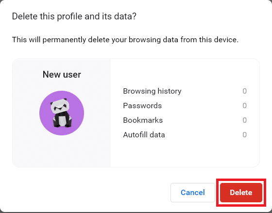 you will receive a prompt displaying, This will permanently delete your browsing data from this device. Proceed on by clicking Delete.