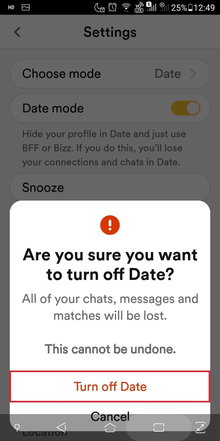 You will receive a prompt informing you that your account is being permanently deleted and you will likely lose all your matches on your Bumble account.
