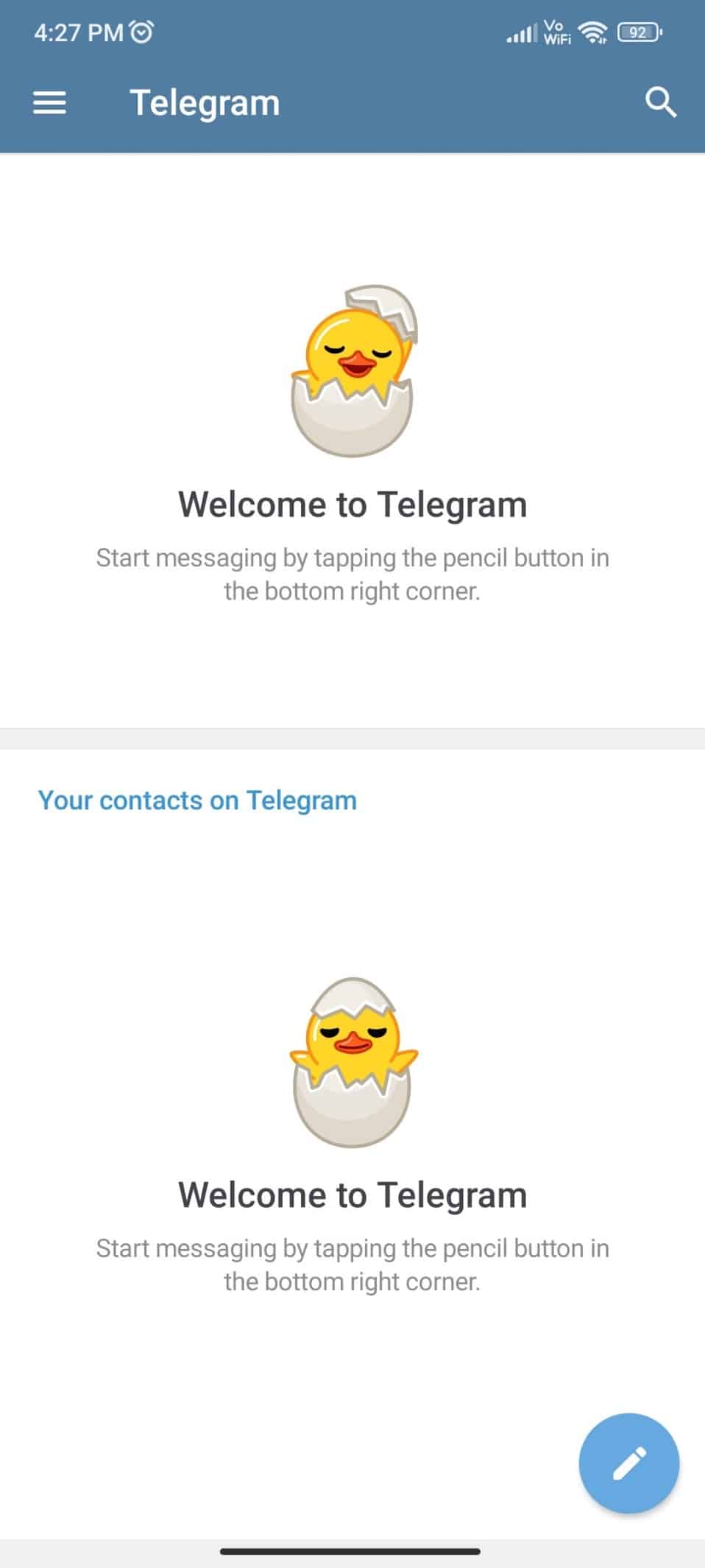 You will see the welcome message on the Telegram app 